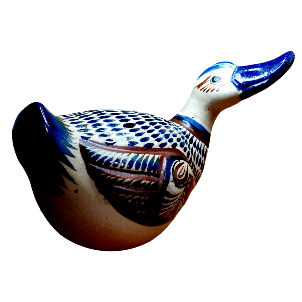 Mexican Artist Mateos Tonala Signed Duck Pottery Folk-Art Hand Painted